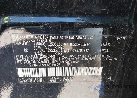 2018 Toyota Rav4 Le from USA, damaged, VIN 2T3BFREV9JW819425